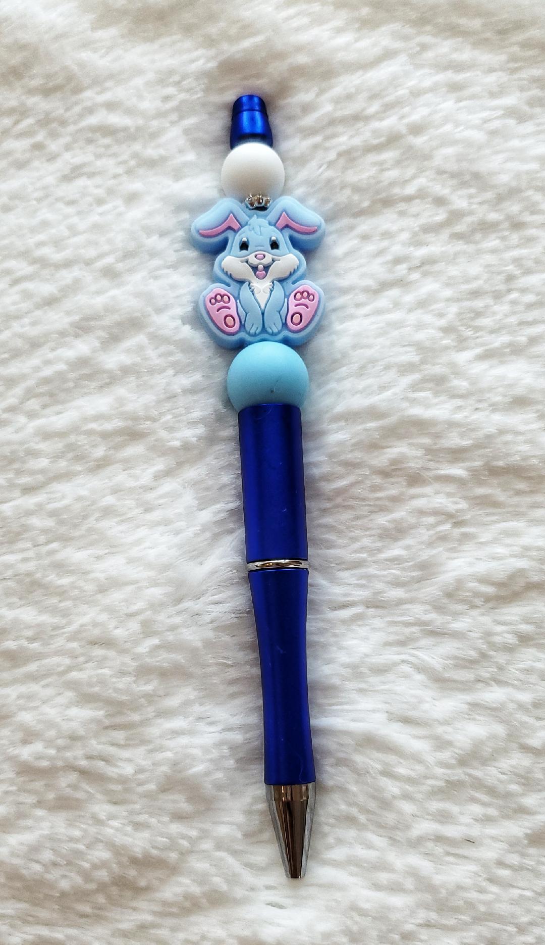 Blue Bunny Beaded Pen