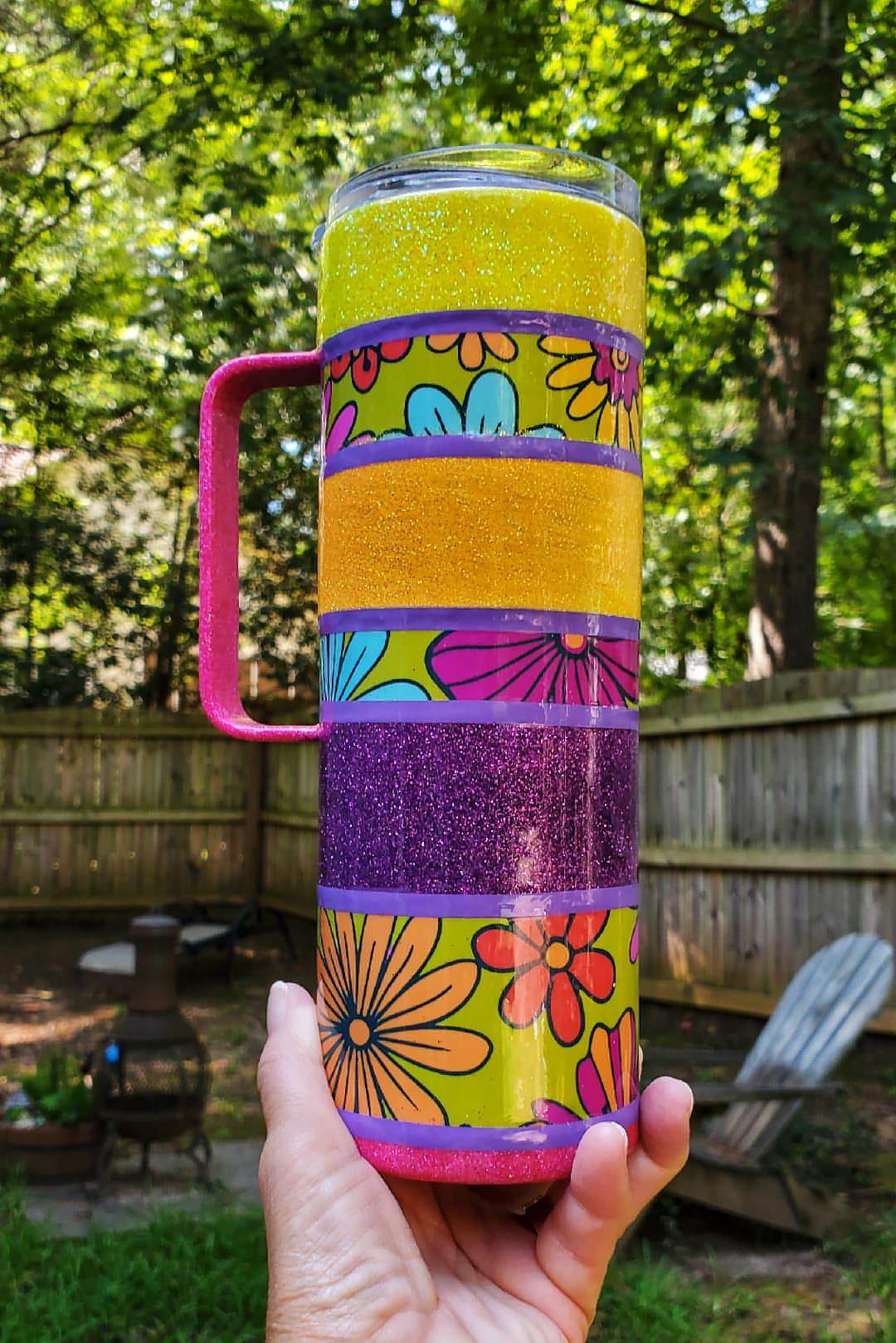 20 oz Flower Power Tumbler with Handle